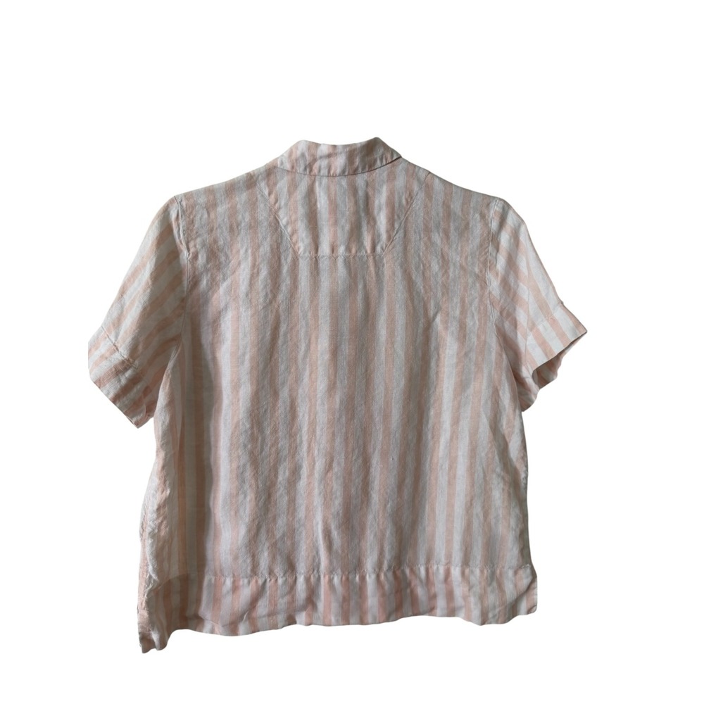 Everlane Linen Short Sleeve Shirt Womens 6 Pink White Stripe Button Front Blouse - Picture 2 of 5